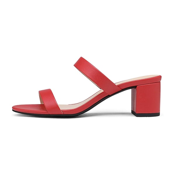 Two Strap Chunky Heel Sandals - RED PU - 2